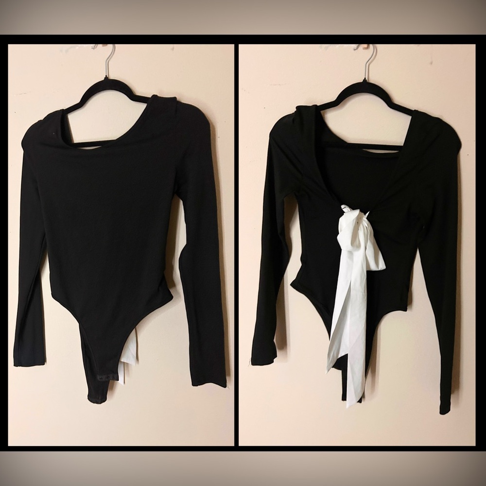 SHEIN Black Bodysuit with White Accent